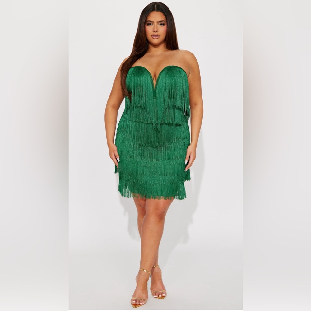🛍️2/$75 - Fashion Nova Staples Green Fringe Mini Dress